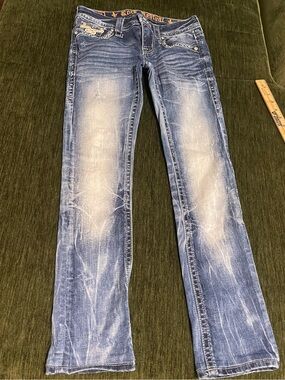 Rock Revival Women's Blue Washed Bootcut Jeans mid rise skinny sz25